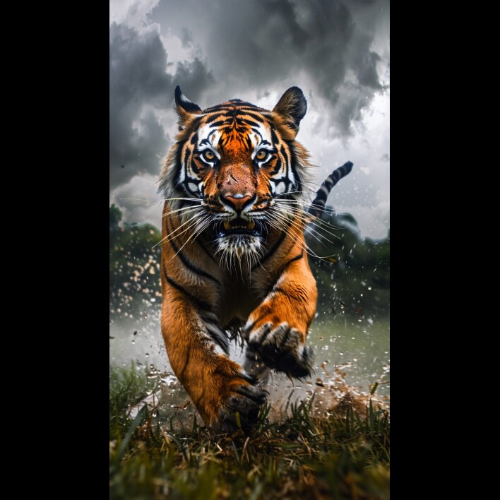 free midjourney prompt cinematic tiger approaching