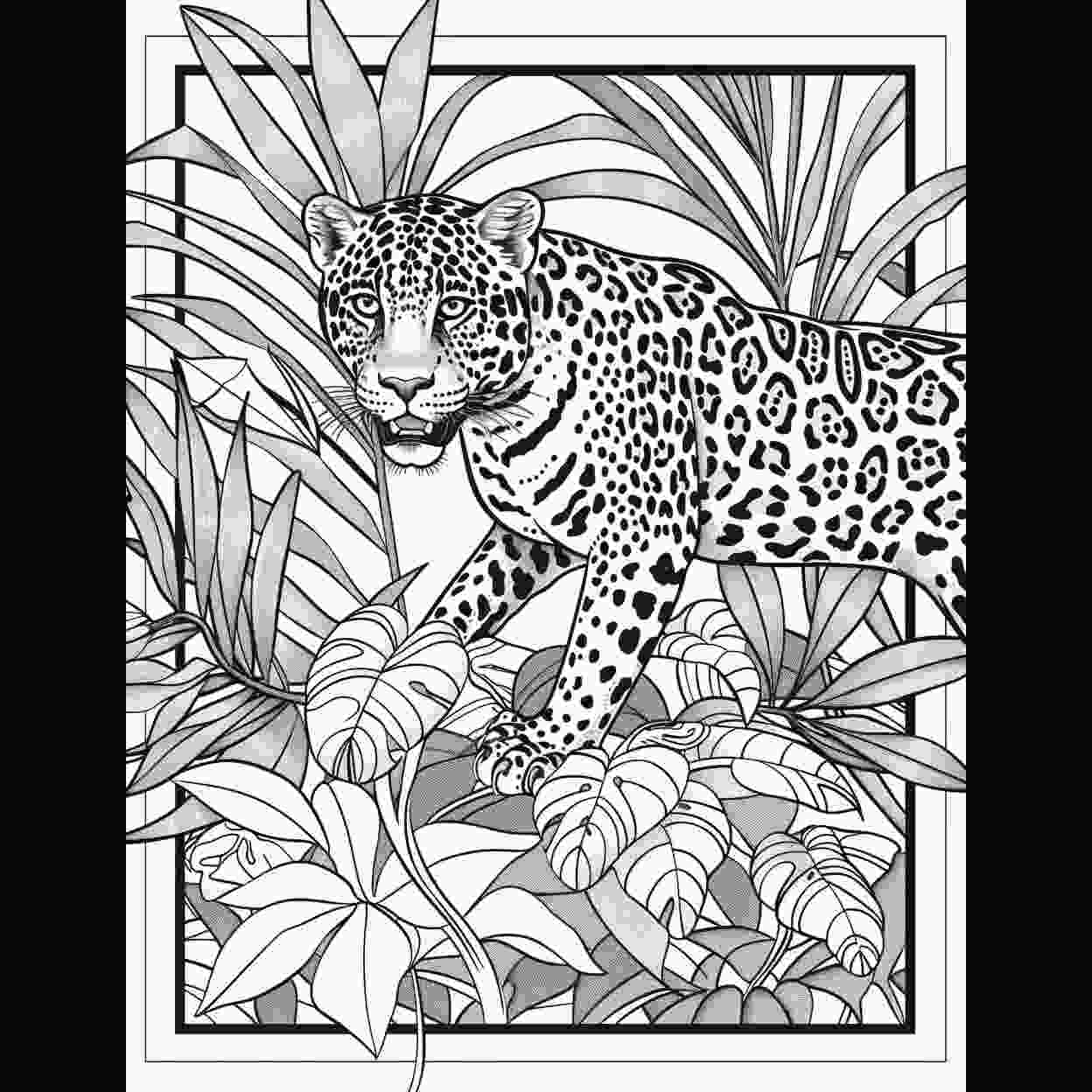 free midjourney prompt jungle jaguar coloring page