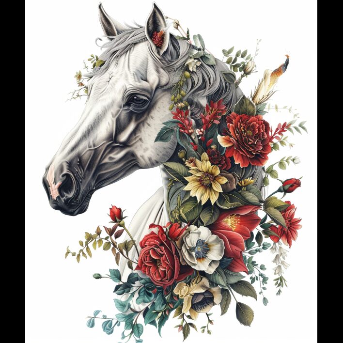 Free midjourney prompt flower horse art mixes realism fantasy